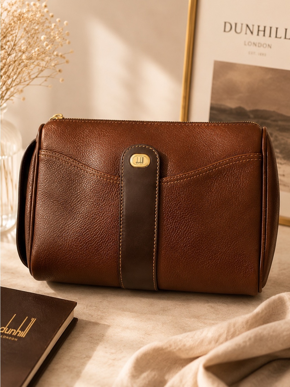 Dunhill Brown Pebbled Leather Clutch Travel Organizer Luxury Classic bag